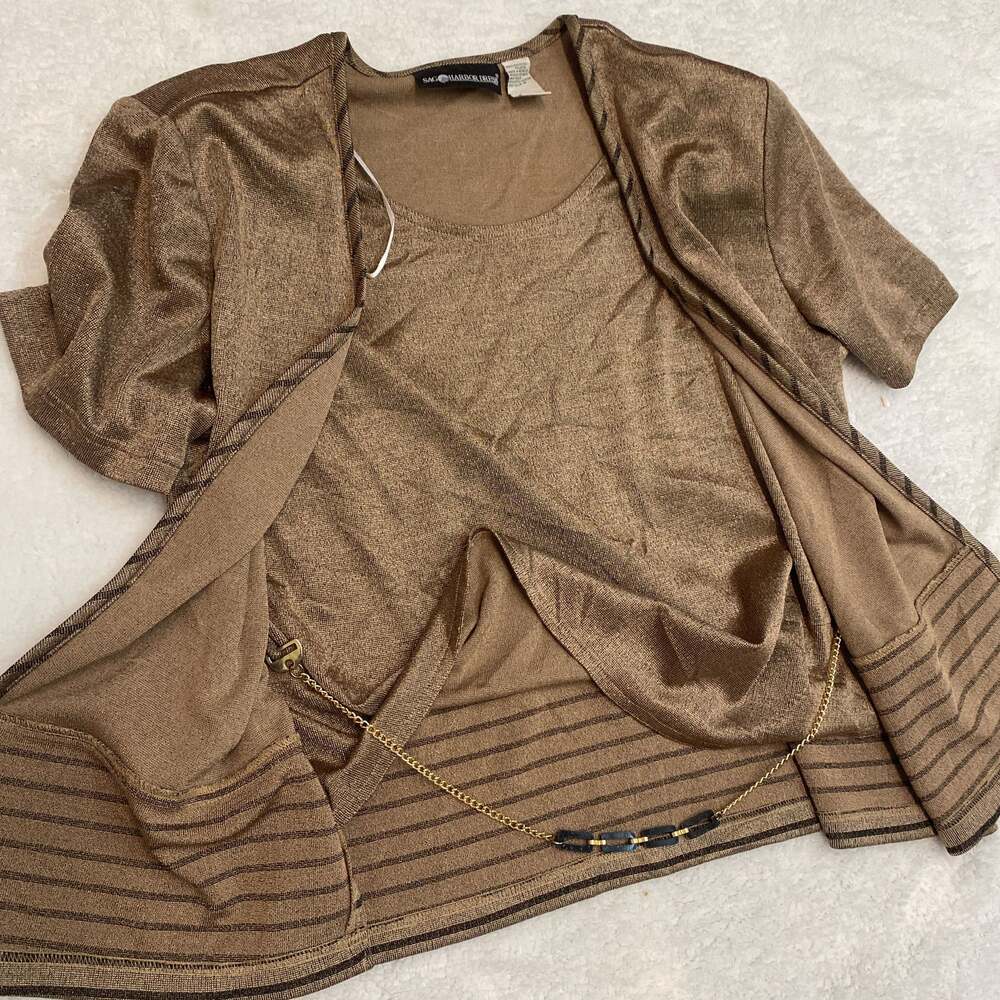Sag Harbor Gold Metallic Short Sleeve Dress